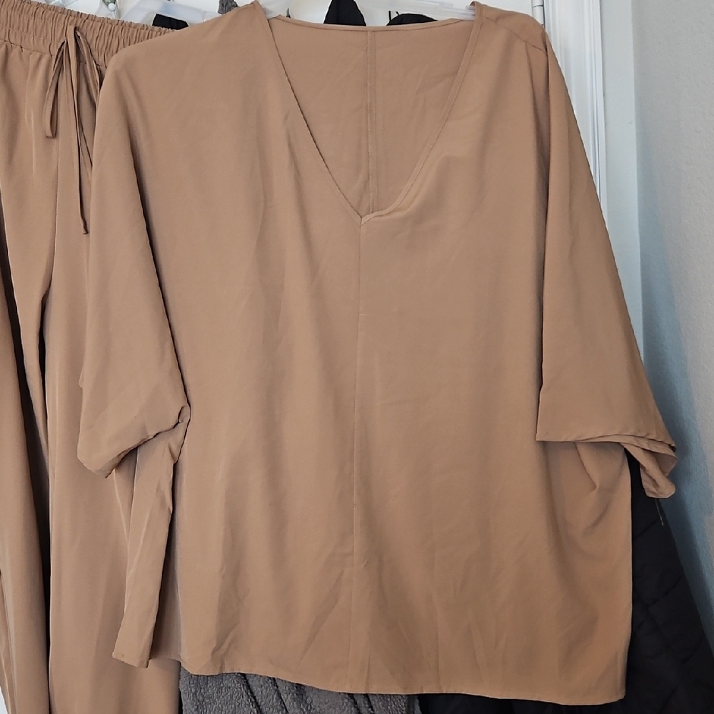 SHEIN Tan V-Neck Blouse